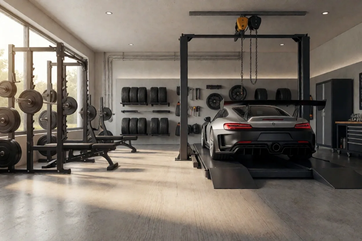 Combined workshop and gym floor